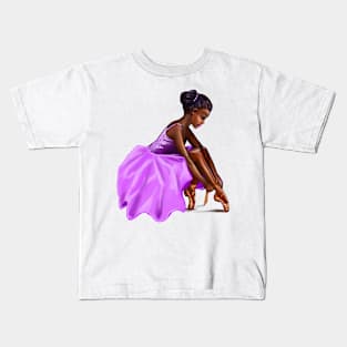 Ballerina dancer lacing her pointe shoes African American woman getting ready to dance ballet Kids T-Shirt